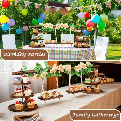 Large Wooden 3 Tier Cupcake Dessert Table Display Stand with Swing - Image 4