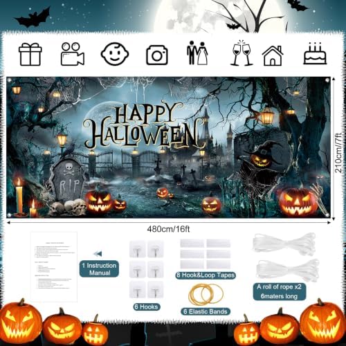 WovWeave Happy Halloween Garage Door Cover Decorations 7 x 16 ft Large - Image 2