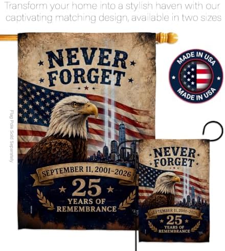 Never Forget 25 Years 9/11 Flag Holder Kit Wall Decor Home Tapestry Poster Patriot Day Decor Memorial Gifts Memorabilia Home Decorations September 11 Garden Remembrance Tribute - Image 4
