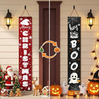 2 in 1 Halloween Porch Sign Decor 47" Double Side Christmas Sign for Porch by QZV
