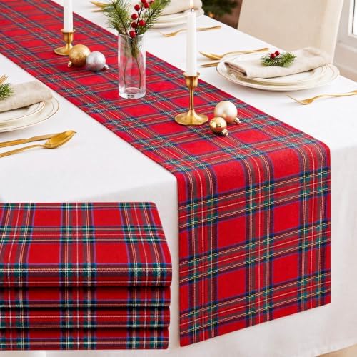 HunnmingRe 6 Pcs Red Christmas Tartan Plaid Table Runner 13 x 72 by HunnmingRe