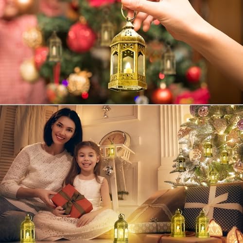 Cunhill 12 Pcs Mini Lanterns Hanging Vintage Flickering LED Candle,Gold - Image 4