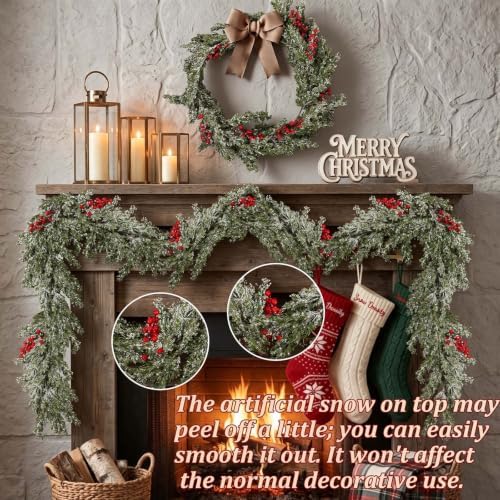 Thiccywoov 9ft Cedar Frosted Snow Christmas Garland Decoration for Mantel - Image 5