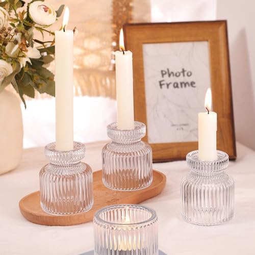 DARJEN 12 Pcs Glass Candlestick Holders- Clear Taper Candle Holders Tealight Votive Candle Holders for Table Centerpieces, Wedding, Dinner Party, Home Decor - Image 4
