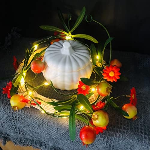 Artificial Pomegranate and Flower Vine Plant Fruit Flowers Leaves Garland with 2M 20 LED Coper Wire String Light Wedding Birthday Indoor Decor Fairy Light (Pomegranate, 4) - Image 2