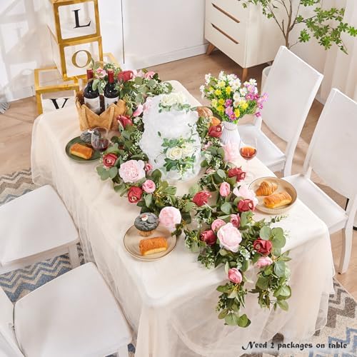 PONKING Artificial Flower Garland 5.4ft Floral Rose Vine Decor, Pink Flower - Image 2