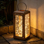 18" High Decorative Wood and Glass Lantern with Metal Handle, Brown Whitewash, Candle Holder (Brown, Large) - Image 4