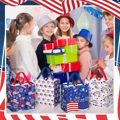 Wesnoy 48 Pcs 4th of July Patriotic Gift Bags Bulk with Handle Non Woven 250th Anniversary Goodie Bag Independence Day American Flag Memorial Day Tote Bag Holiday Party Favor, 11.4 x 10.6 x 4.7 Inch - Image 5