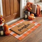 Fall Decor Doormat Combo Set, 100% Coco Coir Welcome Mat + 3' x 5' Orange and White Plaid Rug - Fall Thanksgiving Front Porch Entryway Decor Floor Mat, Indoor Outdoors Autumn Mats Hello Pumpkin - Image 3