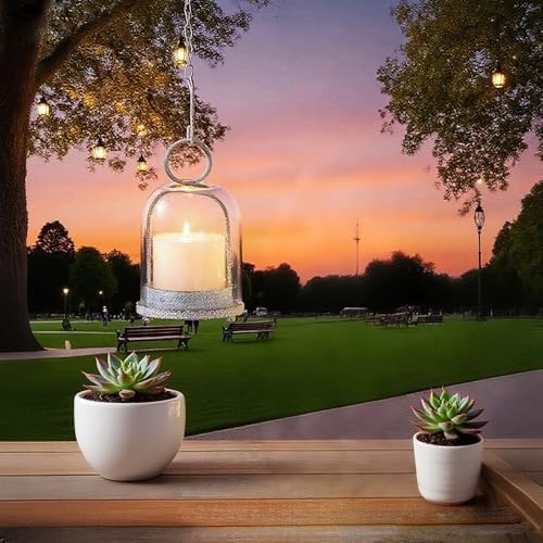7.5" High Versatile Modern Metal Hurricane Lantern with Handmade Sturdy Glass Dome in Shabby White for 2" Pillar Candle & Plants, Industrial, Farmhouse (White Shabby, 4" x7.5 for 2" Pillar) - Image 5