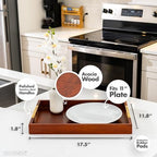 Acacia Wood Serving Tray with Polished Gold Stainless Steel Metal Handles, 17.5x12in, Ottoman Food Drinks Coffee Table, Breakfast, Dinner & Bar, Kitchen, Bedroom, Gift, Luxury Tray. Mens Display. - Image 3