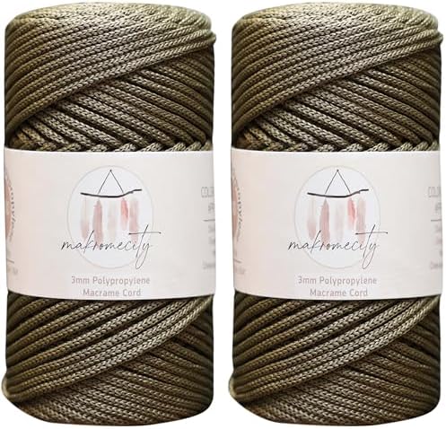 Makromecity, 2 Skeins of Polyester Macrame Cord 3mm x 131 Yards (394 feet) 3mm Polypropylene Olive Drab Macrame Cord Crochet Macrame Bag Cord Crafts for Wall Hangings, Bags, Underplate, Rug by Makromecity