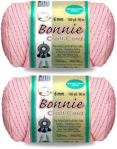 Pepperell Bonnie Braid Macrame Cord | 6mm x 100yd Pink (Value 2-Pack) | Twisted Polypropylene Cord for DIY Crafts, Plant Hangers, Wall Hangings, Crochet & Macrame | Long-Lasting, Vibrant Color by PepperellCrafts