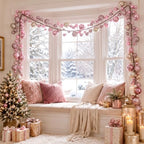 2 Pcs 6 ft Christmas Ball Ornament Garland, Pink, Champagne Gold - Image 6