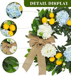 22 Inch Lemon Wreath for Front Door, Spring Summer Wreaths for Outside with Hydrangeas, Greenery and Burlap Bow, Artificial Citrus Floral Wreath for Farmhouse Porch Wall Window Kitchen Decor - Image 6