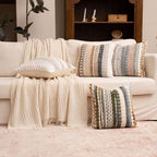 Boho Chenille Tufted Throw Pillow Covers 18x18 Inch Set of 2 Farmhouse Brown Woven Striped Decorative Pillowcases for Couch Sofa Bed - Image 3