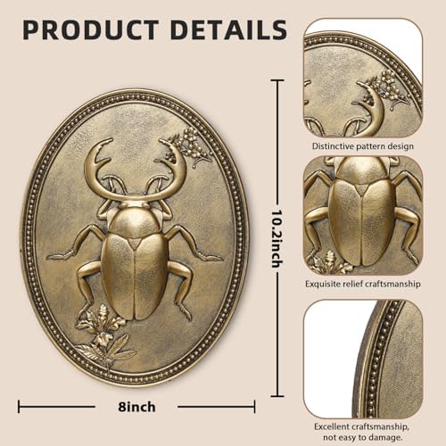 Newinhome Vintage Beetle Wall Sculpture, Antique Wall Decor, Ladybug Wall Decor, Hanging Decoration with Embossed Beetle Design, Vintage Decor for Living Room Bedroom and Hallway, Housewarming Gift - Image 3