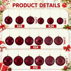100 Pcs Burgundy Christmas Ball Ornaments for Tree, 6 Styles in 4 Sizes - Image 3
