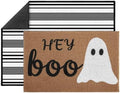 2 Pcs Hey Boo Ghost Halloween Doormats, 16 x 24 in Hey Boo Ghost Door Mat and 24 x 32 in Black White Striped Layering Rug, Fall Porch Decor for Indoor Outdoor Entryway Patio Kitchen Bathroom by Unknown