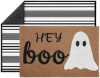 2 Pcs Hey Boo Ghost Halloween Doormats, 16 x 24 in Hey Boo Ghost Door Mat and 24 x 32 in Black White Striped Layering Rug, Fall Porch Decor for Indoor Outdoor Entryway Patio Kitchen Bathroom by Unknown