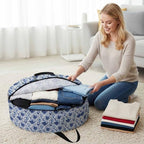 36 Inch Round Storage Bag 1 Pack,Retro Pastoral Flowers Waterproof Wreath Storage Container with Handles&Zipper Classic Country Blue Floral Closet Organizer Bags Garland Box - Image 3