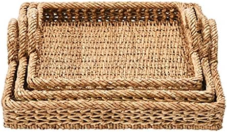 Creative Co-Op Set of 3 Decorative Water Hyacinth & Rattan Trays with Handles, Natural (16", 18" & 20") by Unknown