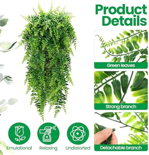 XunYee 28 Pcs Artificial Hanging Plants 32 Inch, Boston Fern - Image 5