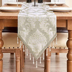 Loom and Mill Luxury Jacquard Damask Table Runner 13x72 inch, Beige by LoomandMill