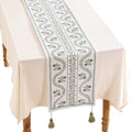 ISAENNE Designer French Linen Long Table Runner,102"x12"-Mosella D by Isaennehomedecoration