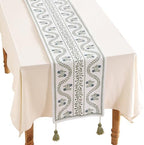 ISAENNE Designer French Linen Long Table Runner,102"x12"-Mosella D by Isaennehomedecoration