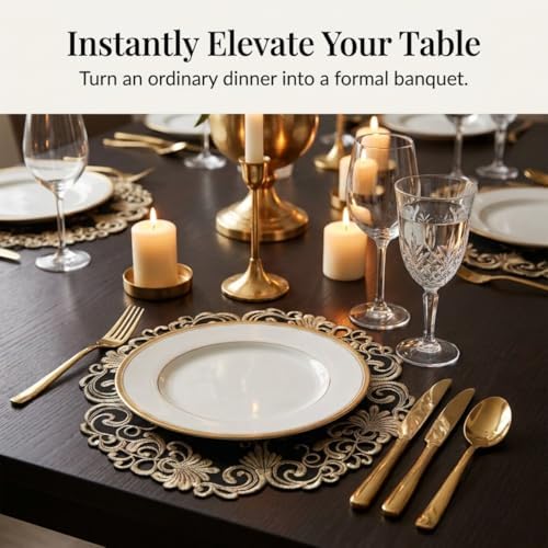 Decozen Set of 8 Doilies for Table, Lace Doilies - Rustic, Crochet, Farmhouse, Kitchen, Dining Table Centerpiece Decor - Round Christmas Placemats 15 inch Gold Black, The Chantelle Collection - Image 5