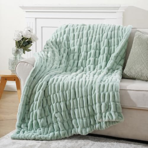 Battilo Sage Green Faux Fur Throw Blanket for Couch, 50"x60", Double Side by BATTILOHOME