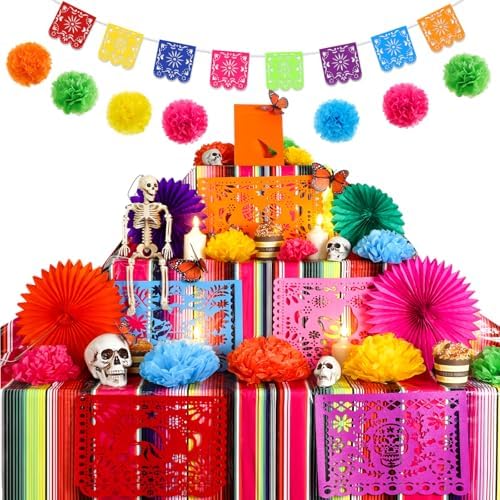 Newwiee 82 Pcs Day of the Dead Altar Decor Set, Marigold, Mixed Colors by Newwiee