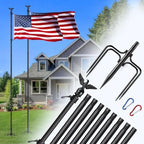 LETSTRY 12 FT In-Ground Flag Pole for Outside House, Heavy Duty Wind Resistant Flagpole with Upgraded 5-Prong Base,Portable Mount Flapoles Kit for Yard, Garden, Residential Commerical (Black/ 2 Pack) by LETSTRYHOME