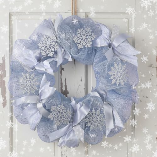 16in Winter Snowflake Wreath for Front Door, Mesh Decor,Snowflakes,16 Inch by Hoteam