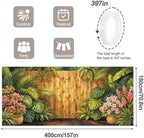 6X13FT Summer Bamboo Fence Tropical FlowersGarage Door Cover Decorations Tropical Leaves Garage Door Banner for Outdoor Indoor Summer Party Photography Backdrop - Image 2