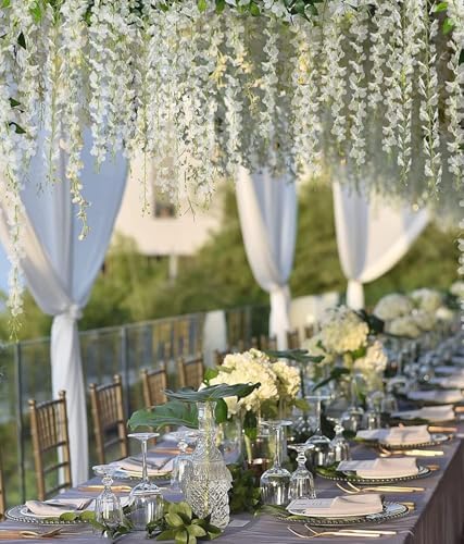 108Pcs Artificial Wisteria Flowers 3.6 Feet/Piece White Dense Artificial Fake Wisteria Vine Ratta Hanging Garland Silk Flowers String Home Party Wedding Decor(White-Dense) - Image 2