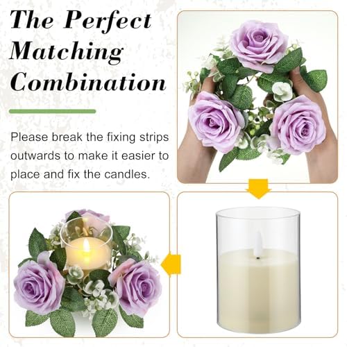 Yunlly 20 Pcs Rose Candle Rings with Candles Sets, Purple - Image 3