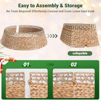 ELYKEN 42 Inch Woven Rattan Christmas Tree Collar, Stylish Seagrass & Water Hyacinth Xmas Tree Skirt for Artificial Trees, Wicker Tree Base Cover with Cord Cut-Out Farmhouse Tree Ring for Home Decor - Image 5