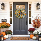 Pinkpum 20" Fall Wreath for Front Door Pumpkin Lambs Ear Wall Decor Autumn - Image 4