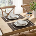 ZeeMart Linen Checked Farmhouse Placemats Set of 6, Chocolate 13x19in - Image 2