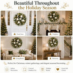 28 Inch Christmas Wreath for Front Door, White Rose Gold Winter Wreath - Image 6