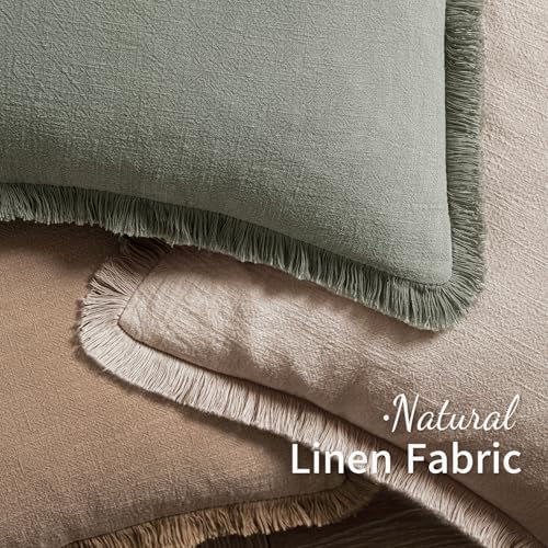 MIULEE Boho Natural Linen Fringe Decorative Throw Pillow Covers 20x20 - Image 5