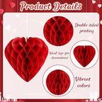 40Pcs Valentines Day Party Heart Decorations - Red Pink White Paper Honeycomb Hearts Balls Hanging, Valentine's Decor for Office, Birthday and Classroom - Image 5