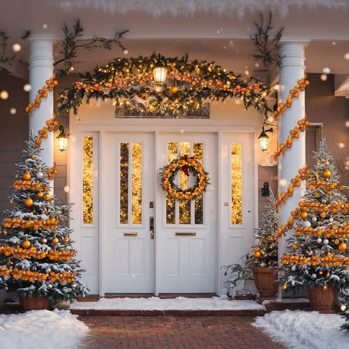 2 Pcs 6 ft Christmas Ball Ornament Garland, Orange - Image 4