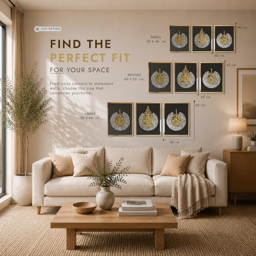 iwa concept Wooden Acrylic Set of Ayatul Kursi, Surah Al-Falaq and Surah Al-Nas, Ramadan Decoration, Eid Decor, Islamic Wall Decor (20 x 26 inches | 50 x 66 cm, Gold&Silver on Black) - Image 4
