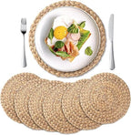 YANGQIHOME 6 Pack, Round Woven Placemats, Natural Water Hyacinth Wicker Place mats, Braided Straw Table Mats, Charger Plates for Dining Table, Fall, Thanksgiving, Christmas (11.8 inch) by YANGQIHOME