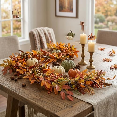 Montekin 6ft Artificial Thick Fall Berry Garland with Floral Flowers - Image 6