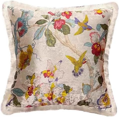 GUMAS Original Luxurious Floral and Bird Print Velvet Throw Pillow, Cushion Cover with Vintage Chinese Style Design (1, Pearl White Cover) by Unknown