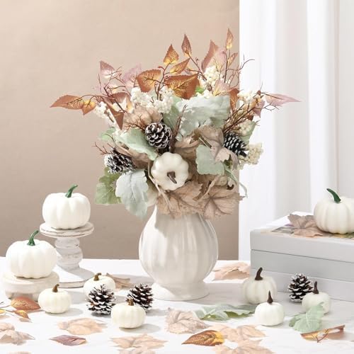 Wavwavw 6 Pcs Neutral White Fall Flower Picks Fall Centerpiece for Table - Image 4